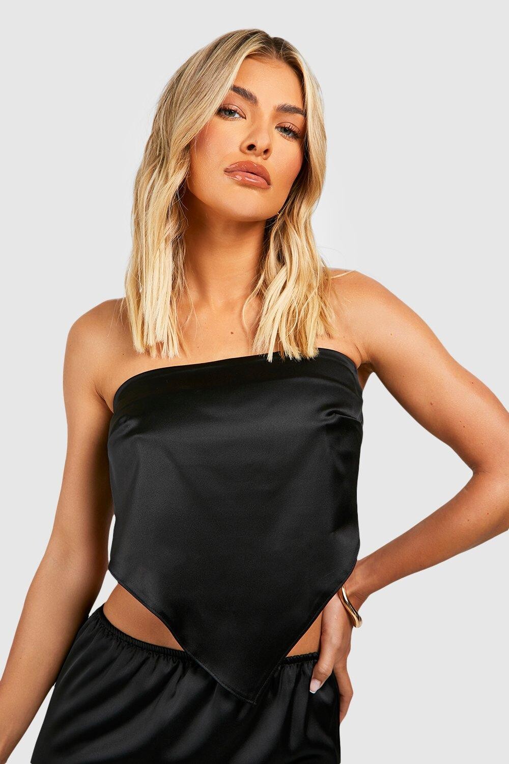 

Атласный топ-шарф с завязкой на спине Boohoo, черный