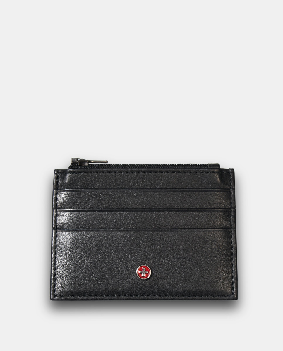 Мужская визитница Swissbags черная кожаная с портмоне для монет Swissbags, черный zurich 1 12 500
