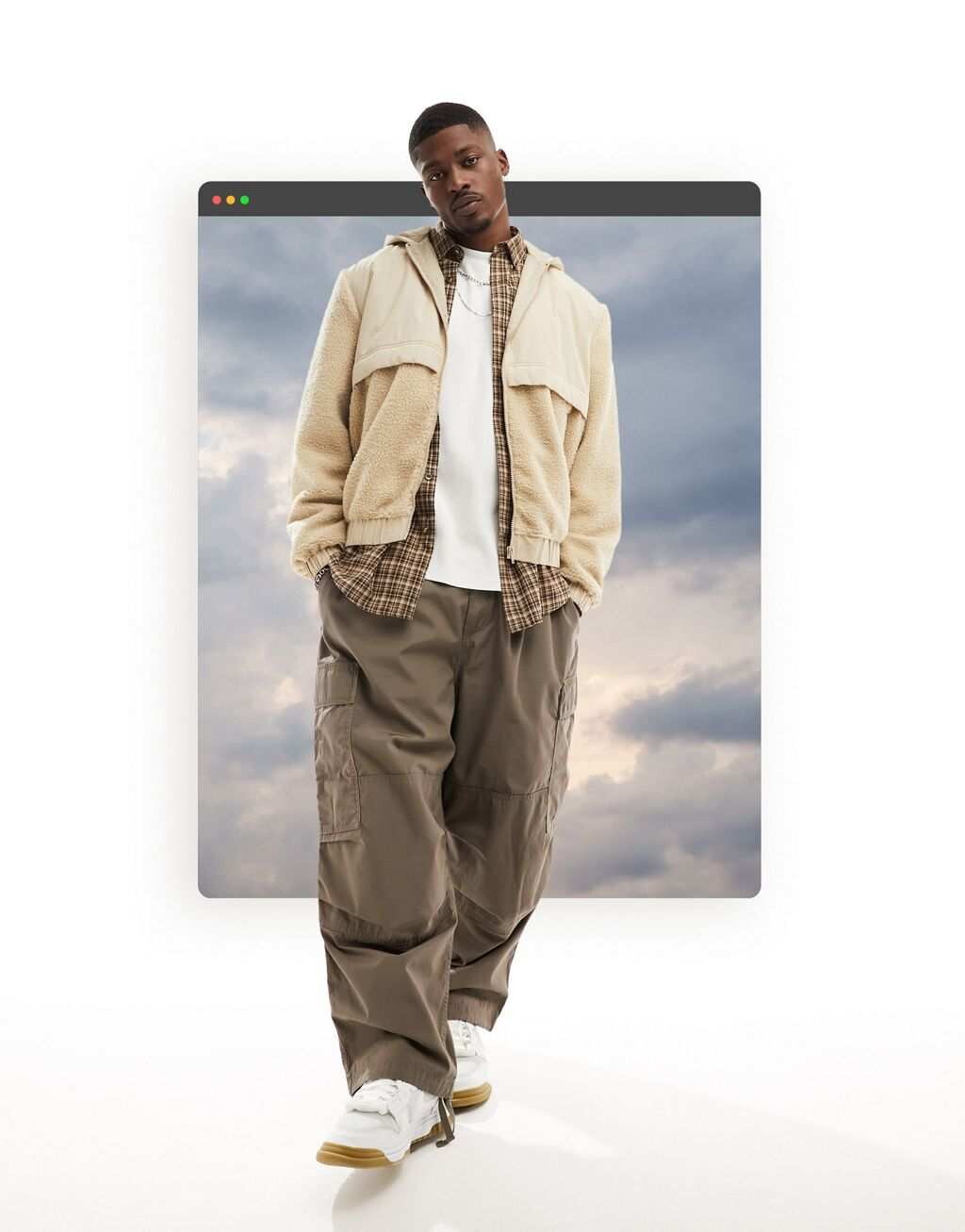

Объемный бомбер борг с нейлоновыми вставками ASOS DESIGN