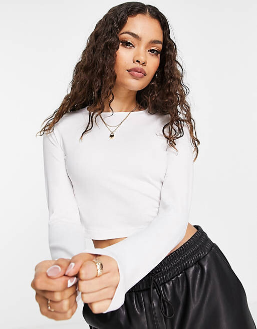 

Белая укороченная футболка с длинными рукавами ASOS DESIGN Petite, Белый