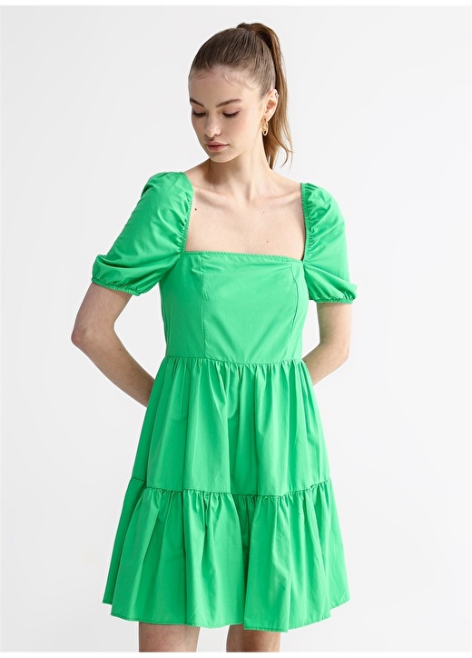 Зеленое женское мини-платье с коротким рукавом и квадратным воротником Aeropostale
