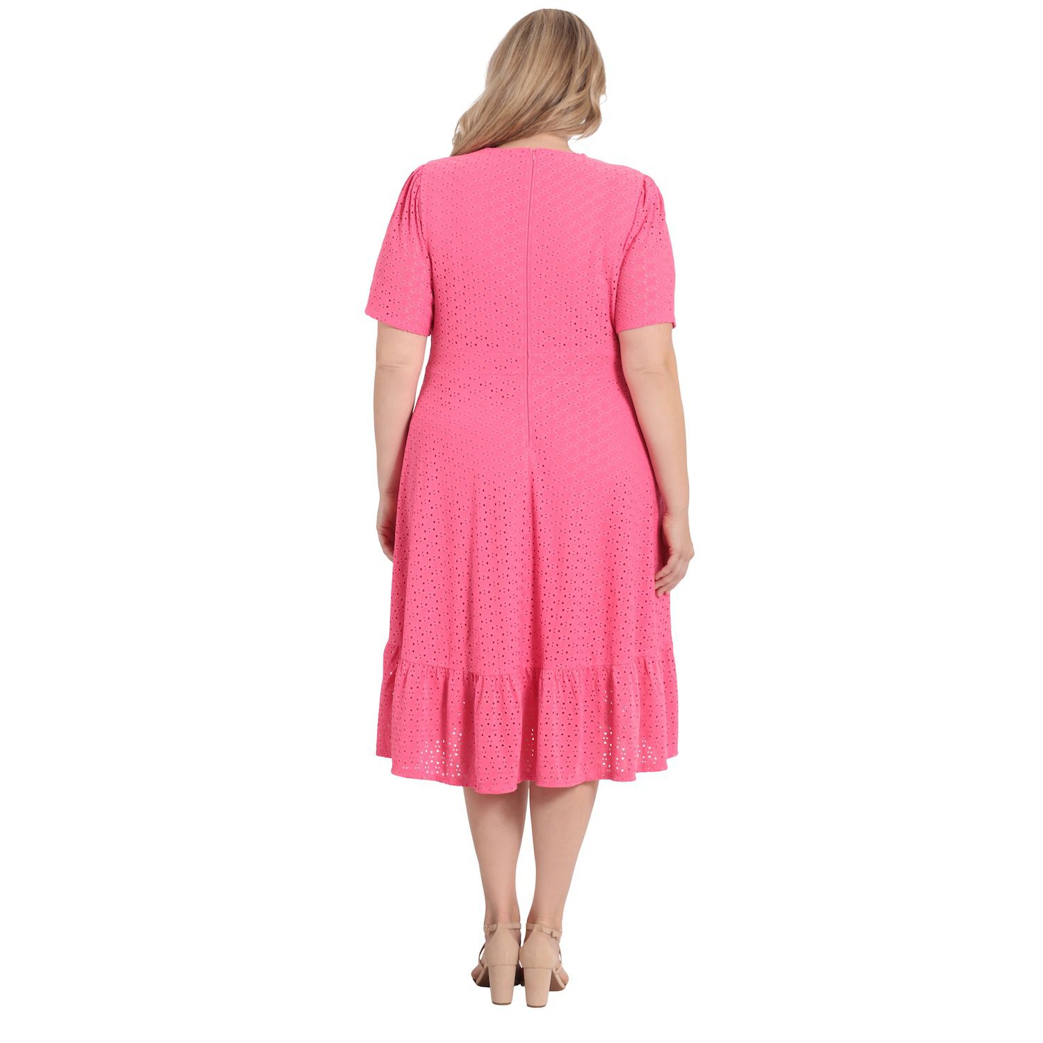 Платье больших размеров с искусственным запахом и оборками London Times London Times