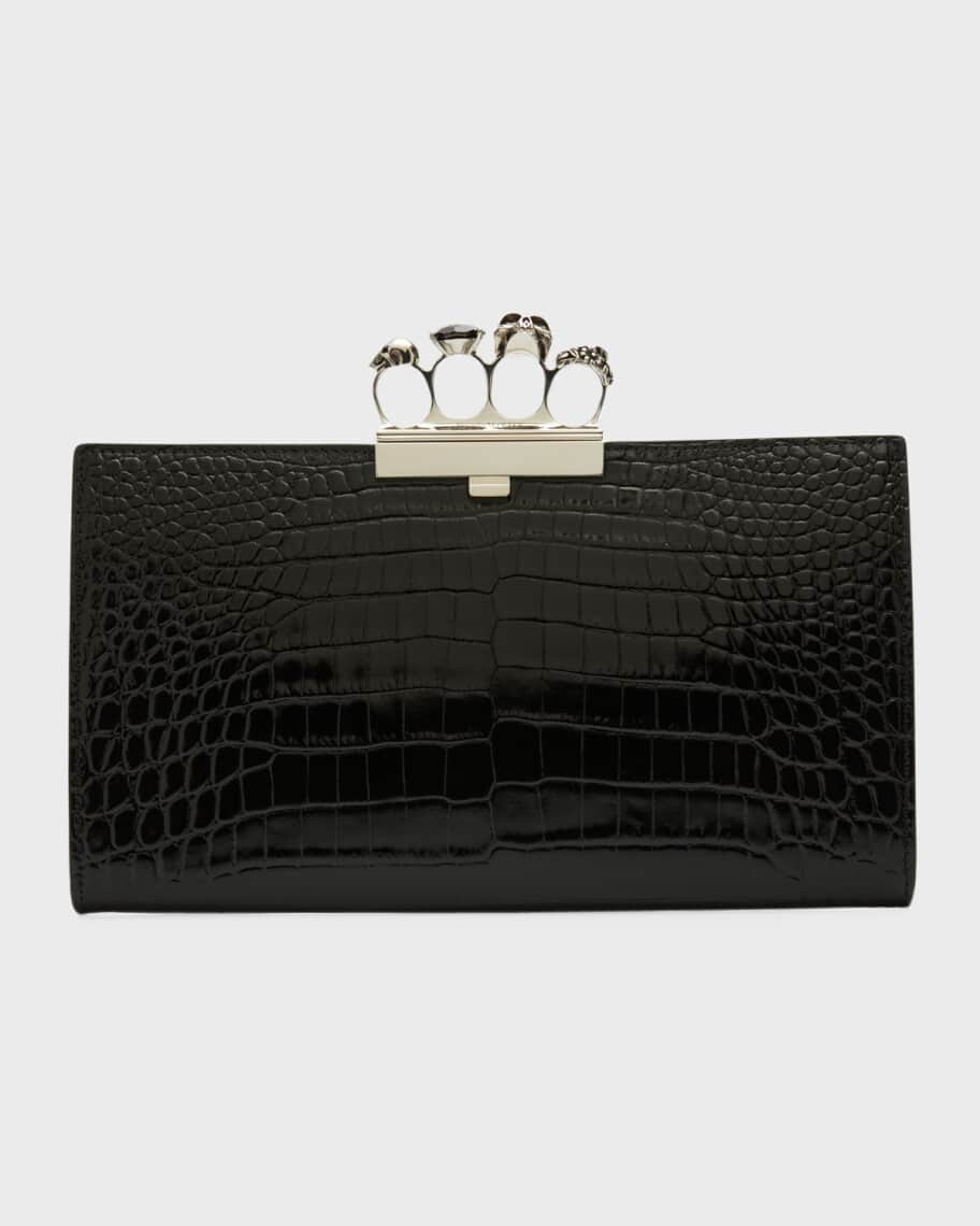 

Блестящий клатч с плоской костяшкой и тиснением под крокодила Alexander McQueen