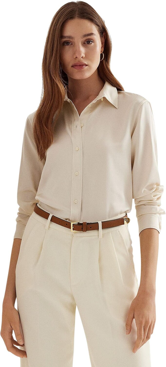 

Атласная рубашка из шармёза LAUREN Ralph Lauren, цвет Mascarpone Cream