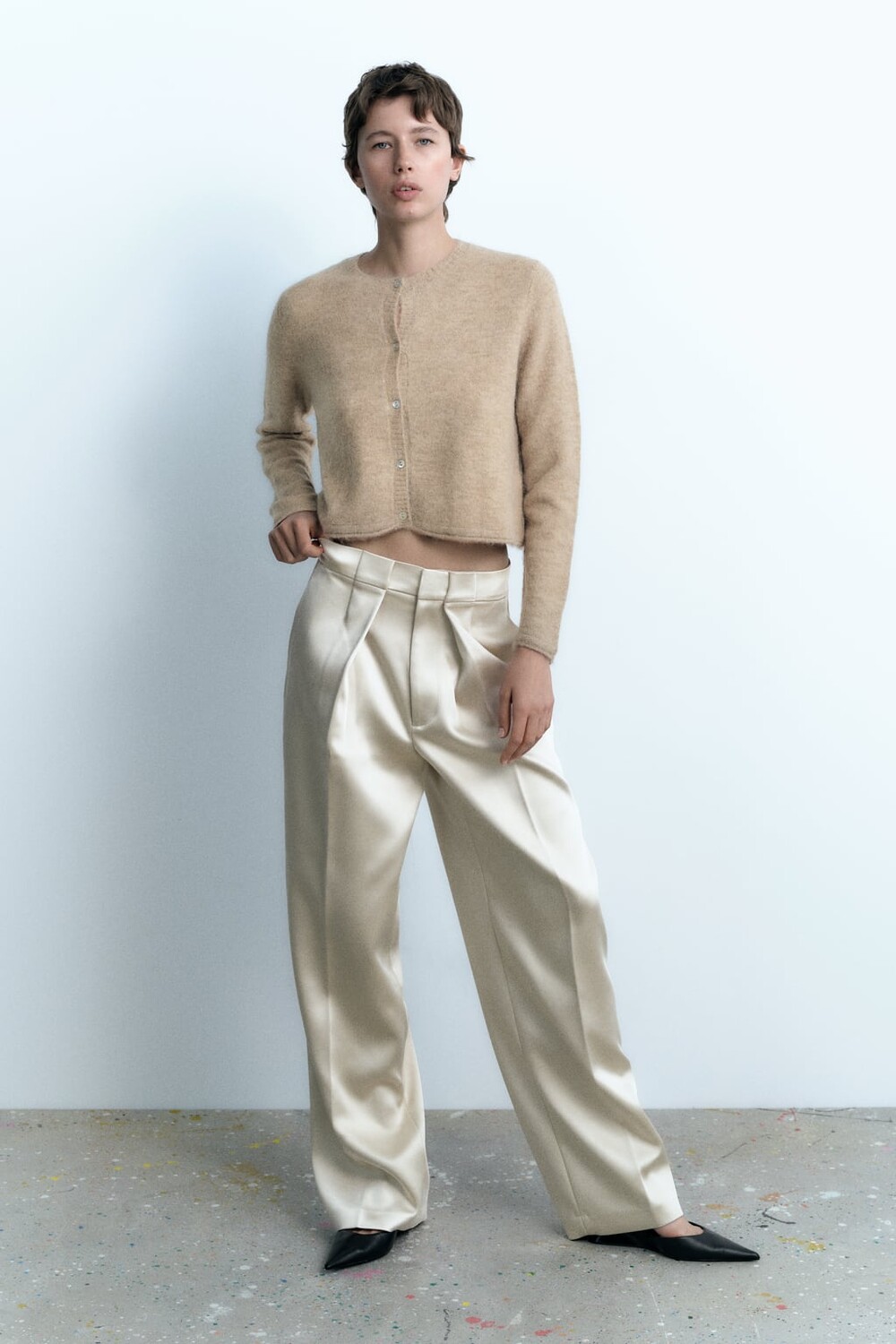 

Вязаный кардиган из шерсти и альпаки ZARA, норковый