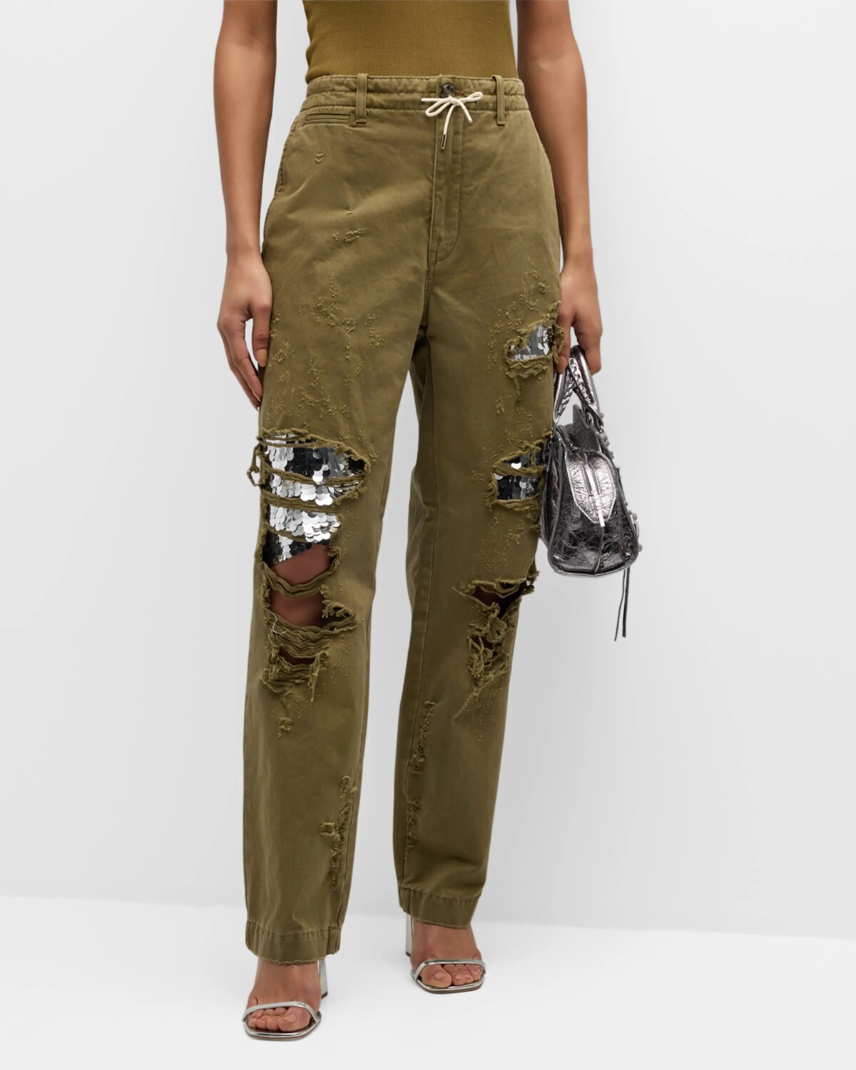 

Брюки Riri из рваной бумаги DARKPARK, цвет Military Green
