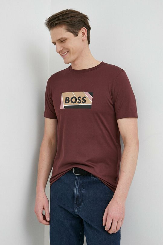 Хлопковая футболка Boss, гранат