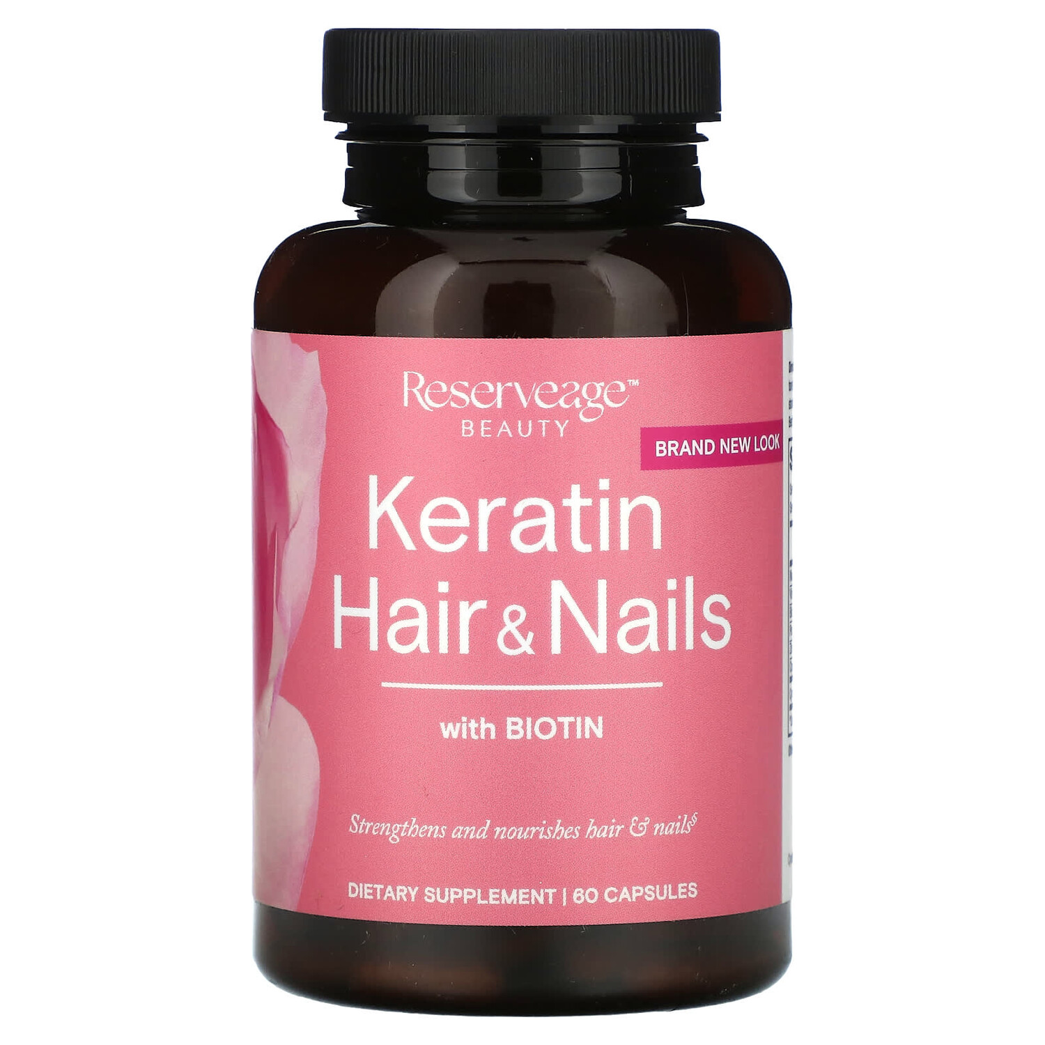 

Кератин для волос и ногтей с биотином, 60 капсул, Reserveage Nutrition