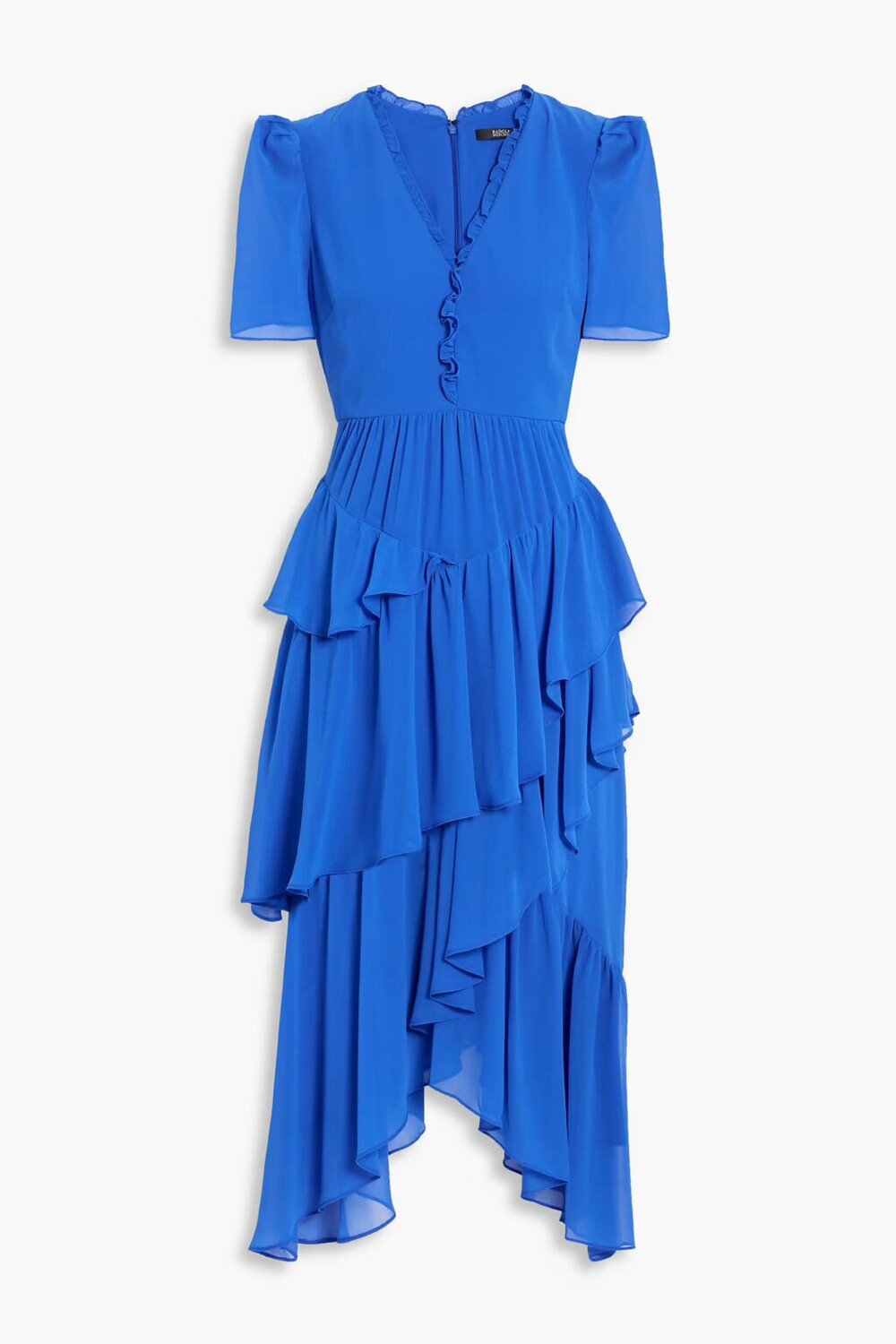 

Асимметричное ярусное платье из крепа Badgley Mischka, ярко-голубой