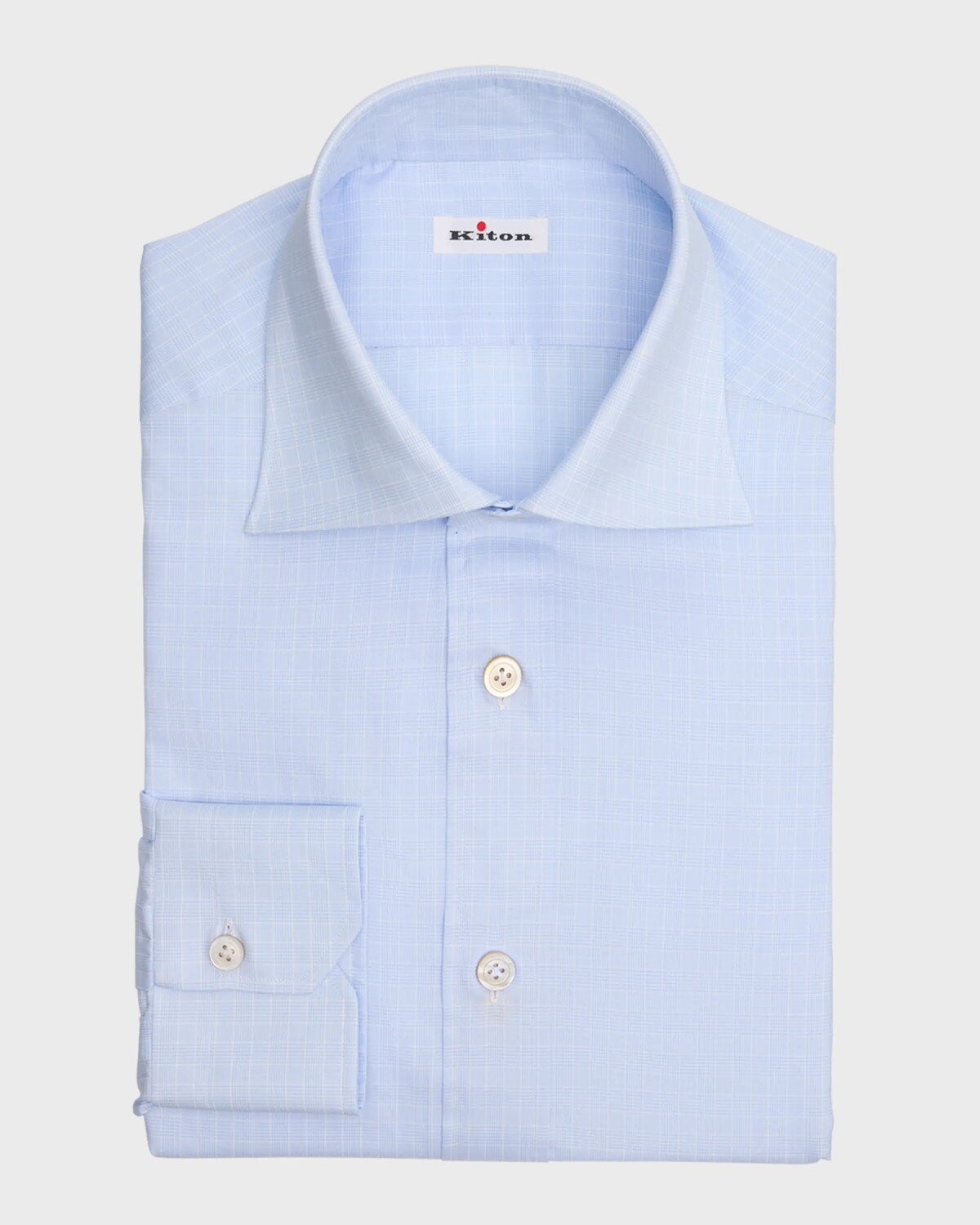 

Мужская хлопковая классическая рубашка в клетку Kiton, цвет Lt Blu