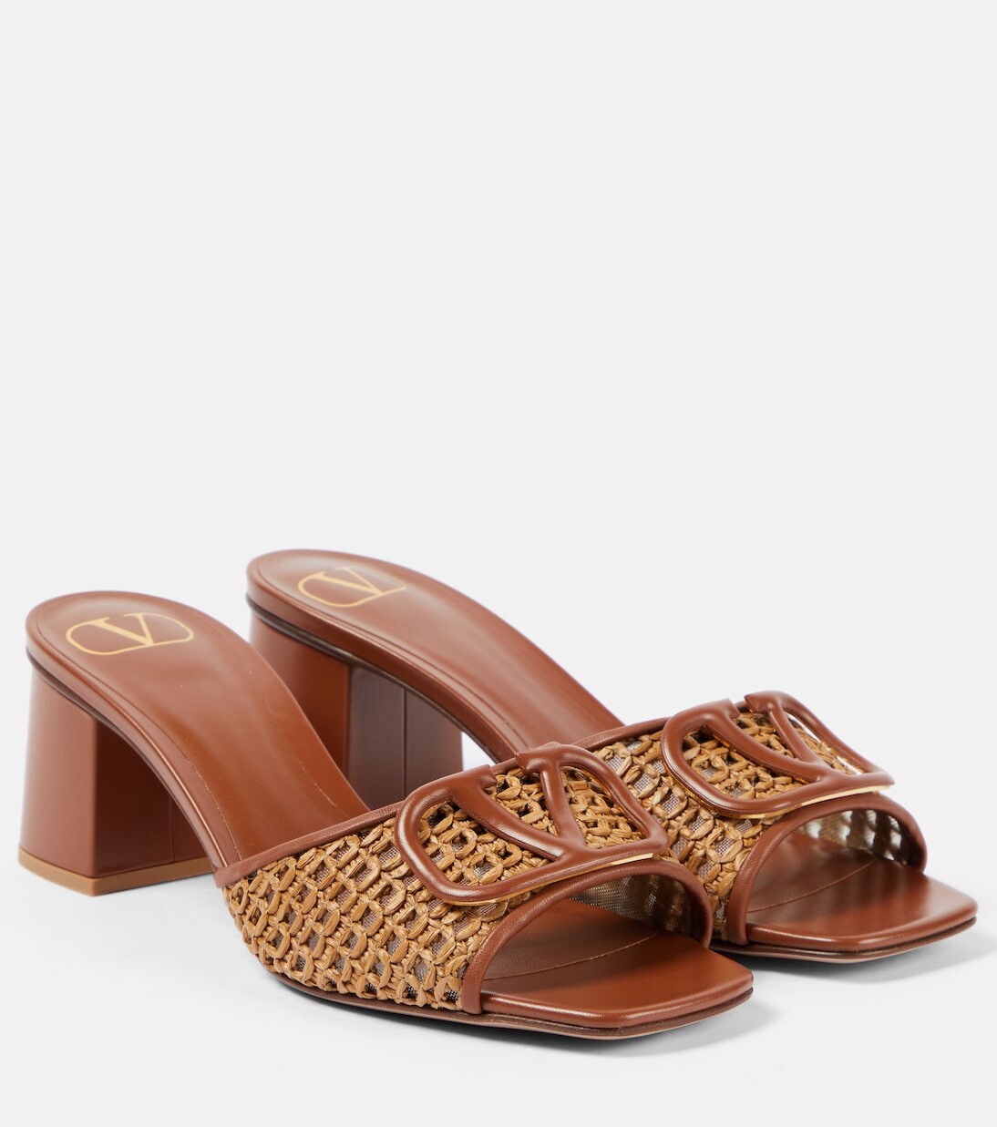 

Мюли tess из кожи и рафии Valentino Garavani, коричневый