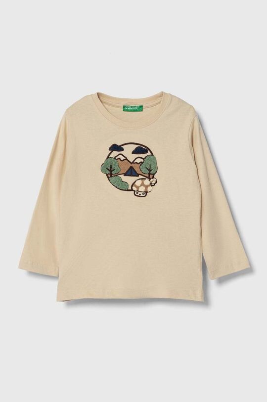 

Хлопковая рубашка с длинными рукавами United Colors of Benetton, бежевый
