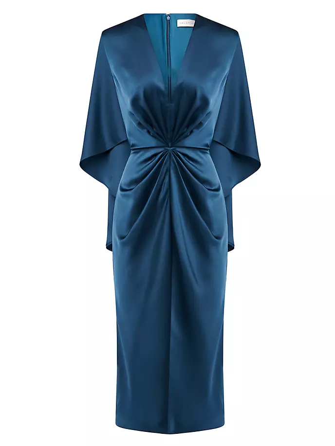 Атласное платье-кейп-миди Tomi с v-образным вырезом Halston, цвет jasper