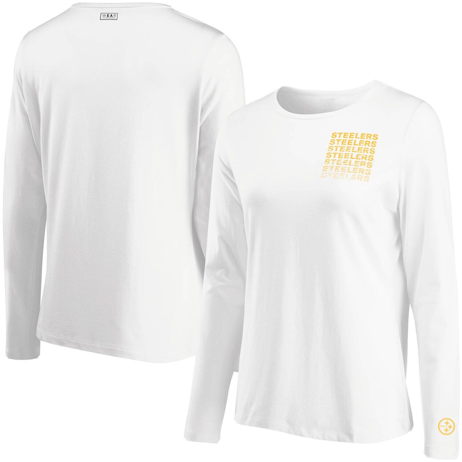 

Женская WEAR by Erin Andrews Белая футболка Pittsburgh Steelers с повторяющимся узором Tri-Blend и длинными рукавами