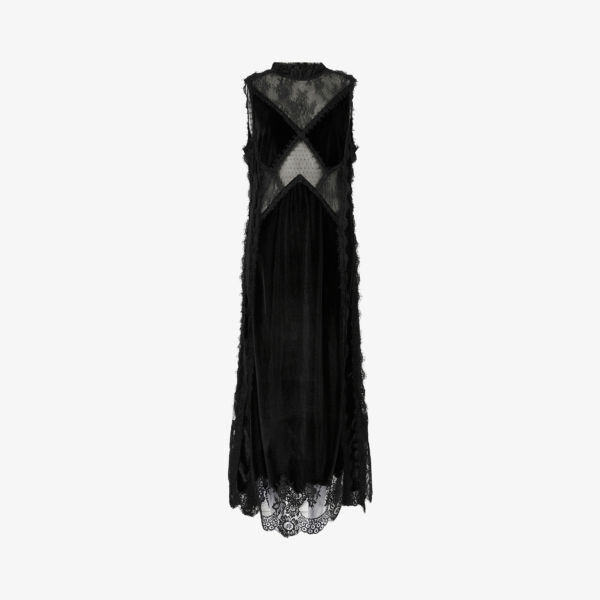 

Платье миди Mila из бархатной ткани с кружевом Allsaints, черный