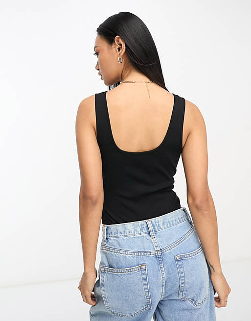 

Черное боди в рубчик с овальным вырезом ASOS DESIGN
