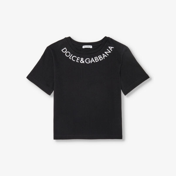 

Футболка из хлопкового джерси с короткими рукавами и логотипом, 6–12 лет Dolce & Gabbana, черный