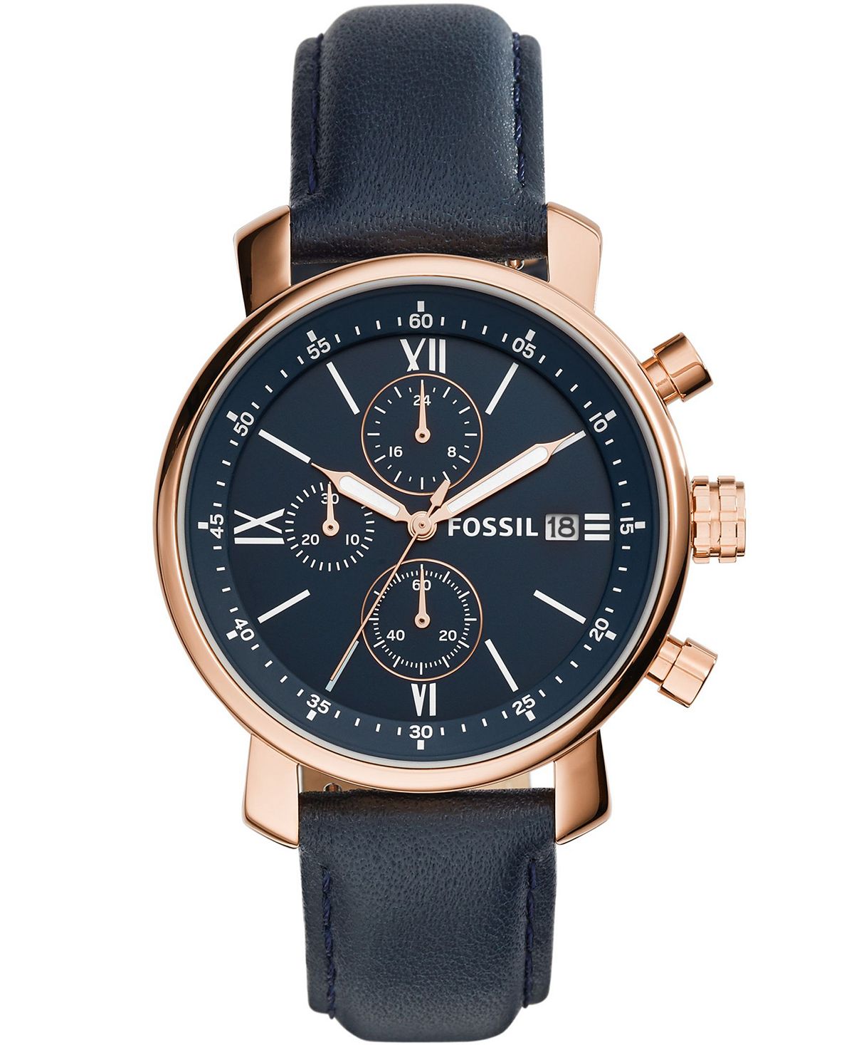 

Мужские часы Rhett Chronograph синие кожаные 42 мм Fossil