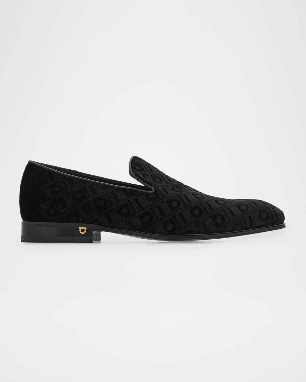 

Мужские бархатные лоферы с монограммой Berry Ferragamo, цвет Nero