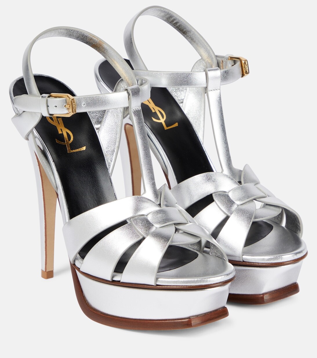 

Кожаные босоножки на платформе Tribute 135 Saint Laurent, серебряный