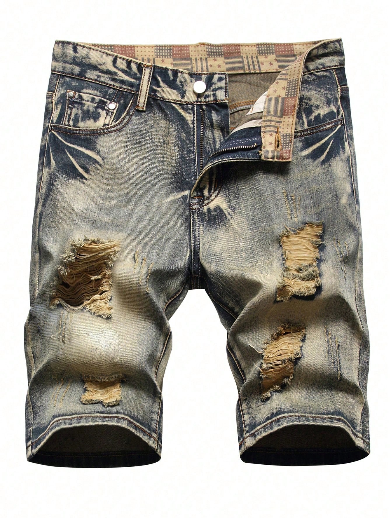 Мужские джинсовые шорты с потертостями, средняя стирка фото