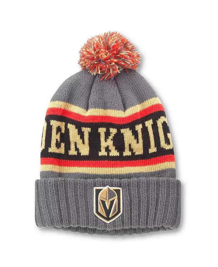 

Мужская темно-серая, черная вязаная шапка Vegas Golden Knights Pillow Line с манжетами и помпоном American Needle, серый