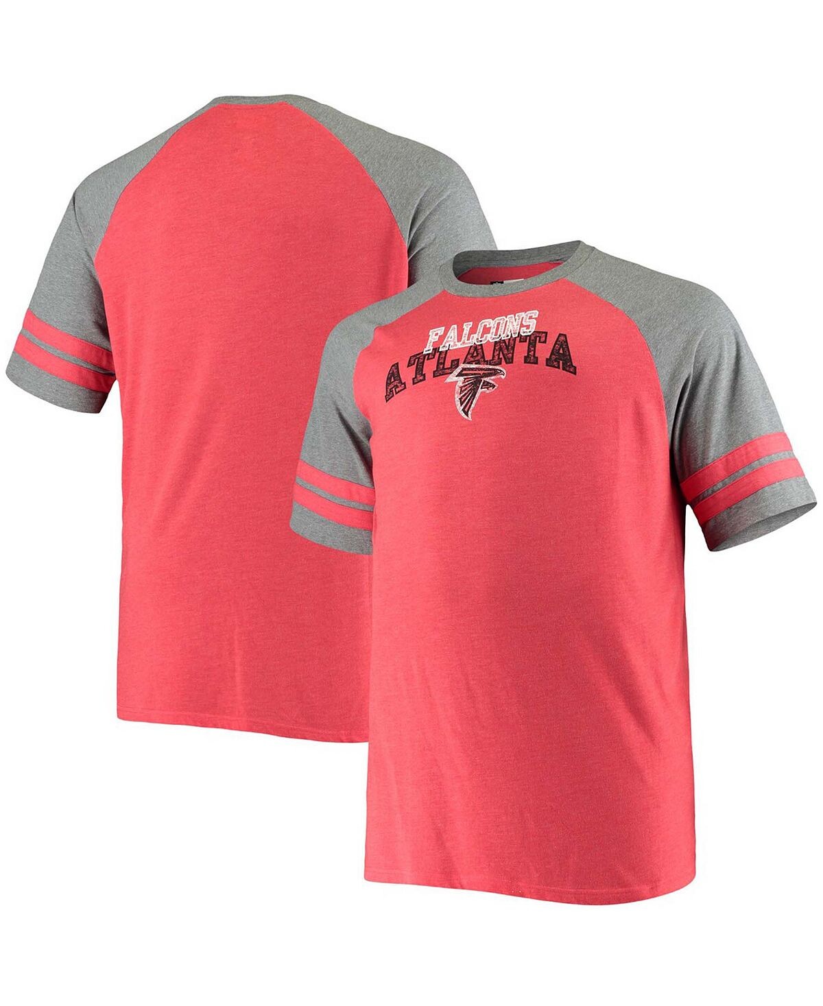

Мужская футболка Big and Tall Red, Heathered Grey Atlanta Falcons с двумя полосками, трехцветная футболка реглан Fanatics