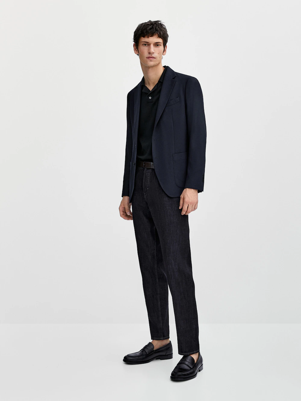 

Темно-синий пиджак из текстурированной шерсти Massimo Dutti, синий