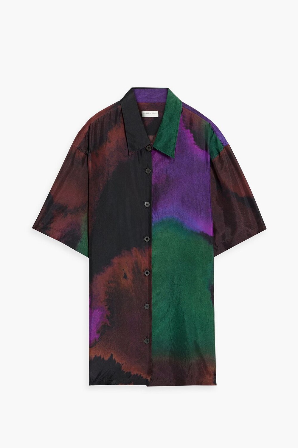 

Рубашка из шелкового атласа, окрашенная в технике тай-дай DRIES VAN NOTEN, виноградный