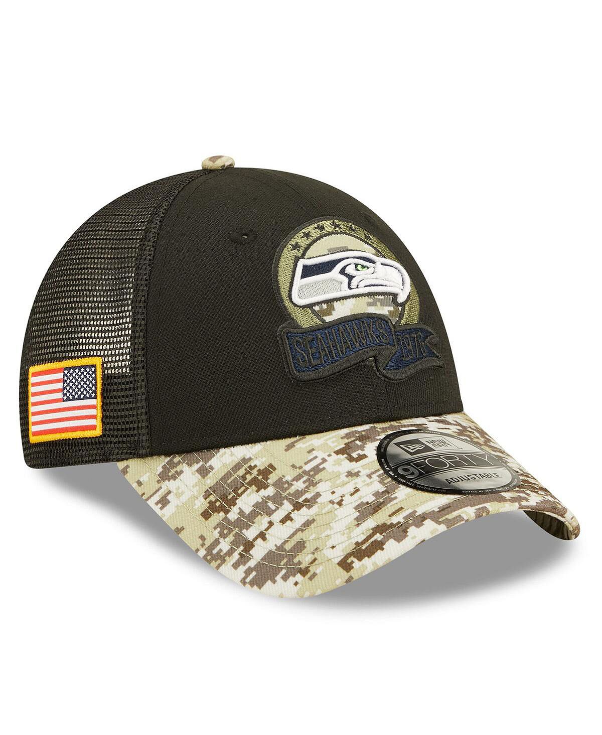 

Мужская черная камуфляжная кепка Snapback Trucker Seattle Seahawks 2022 Salute To Service 9FORTY New Era