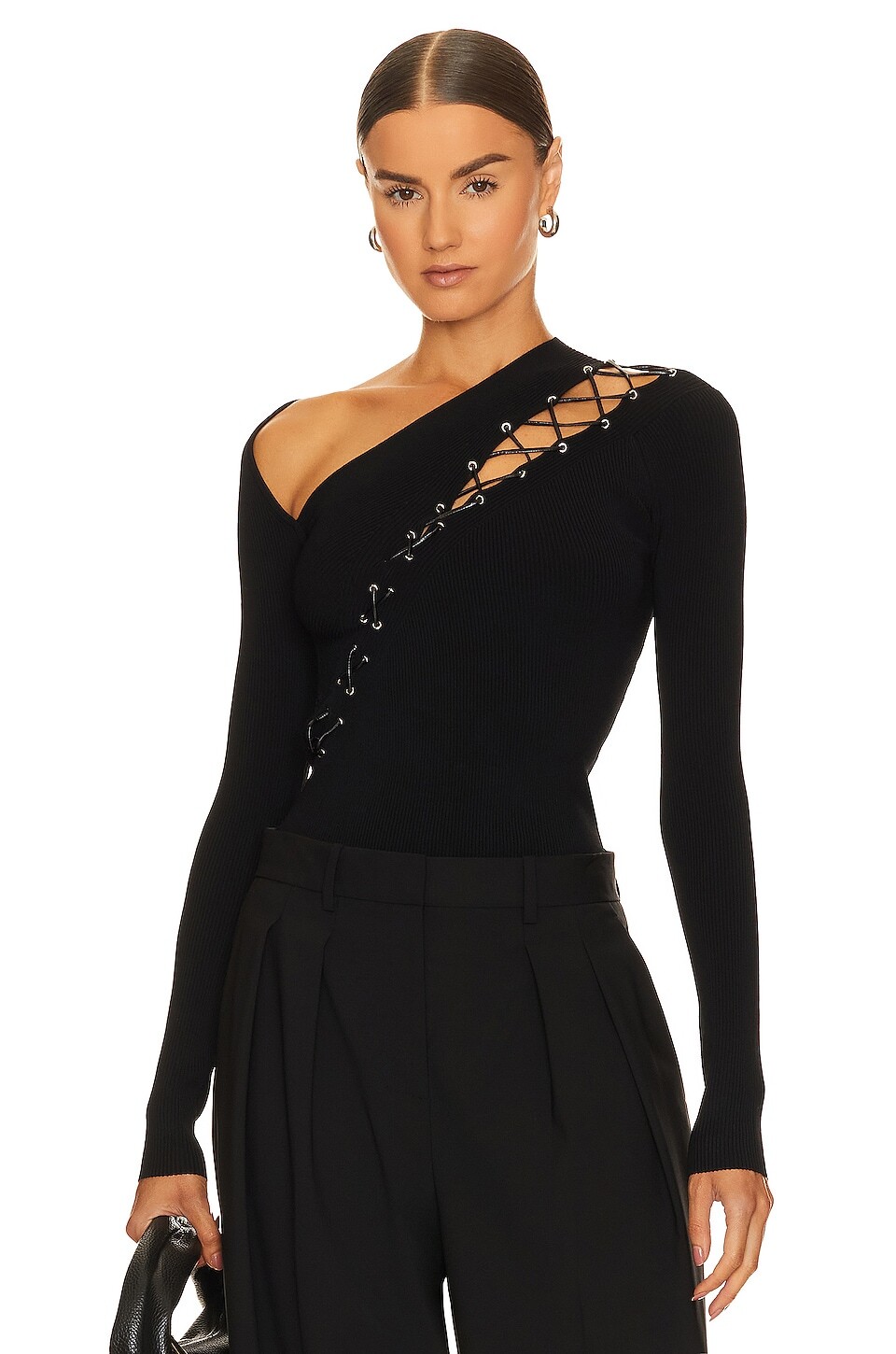 

Топ NICHOLAS Cosima Long Sleeve Lace Up, черный