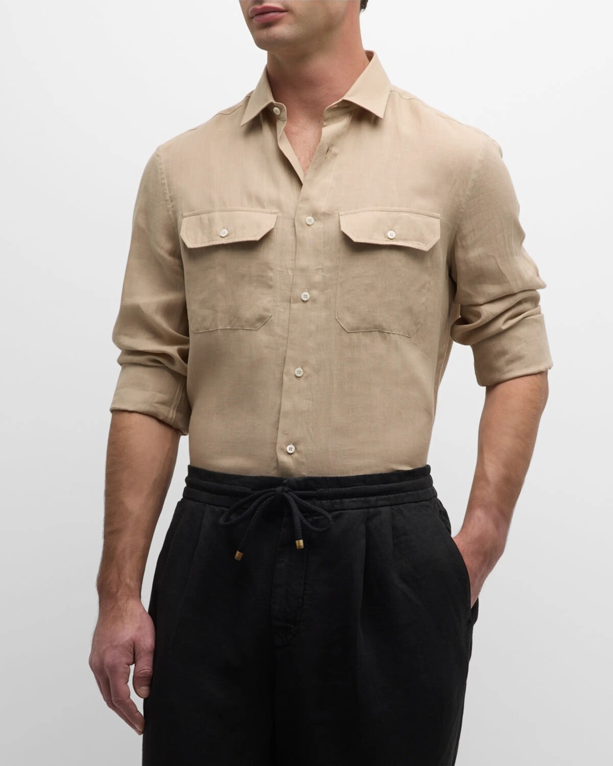 

Мужская льняная спортивная рубашка с 2 карманами Canapa Brunello Cucinelli, цвет Beige