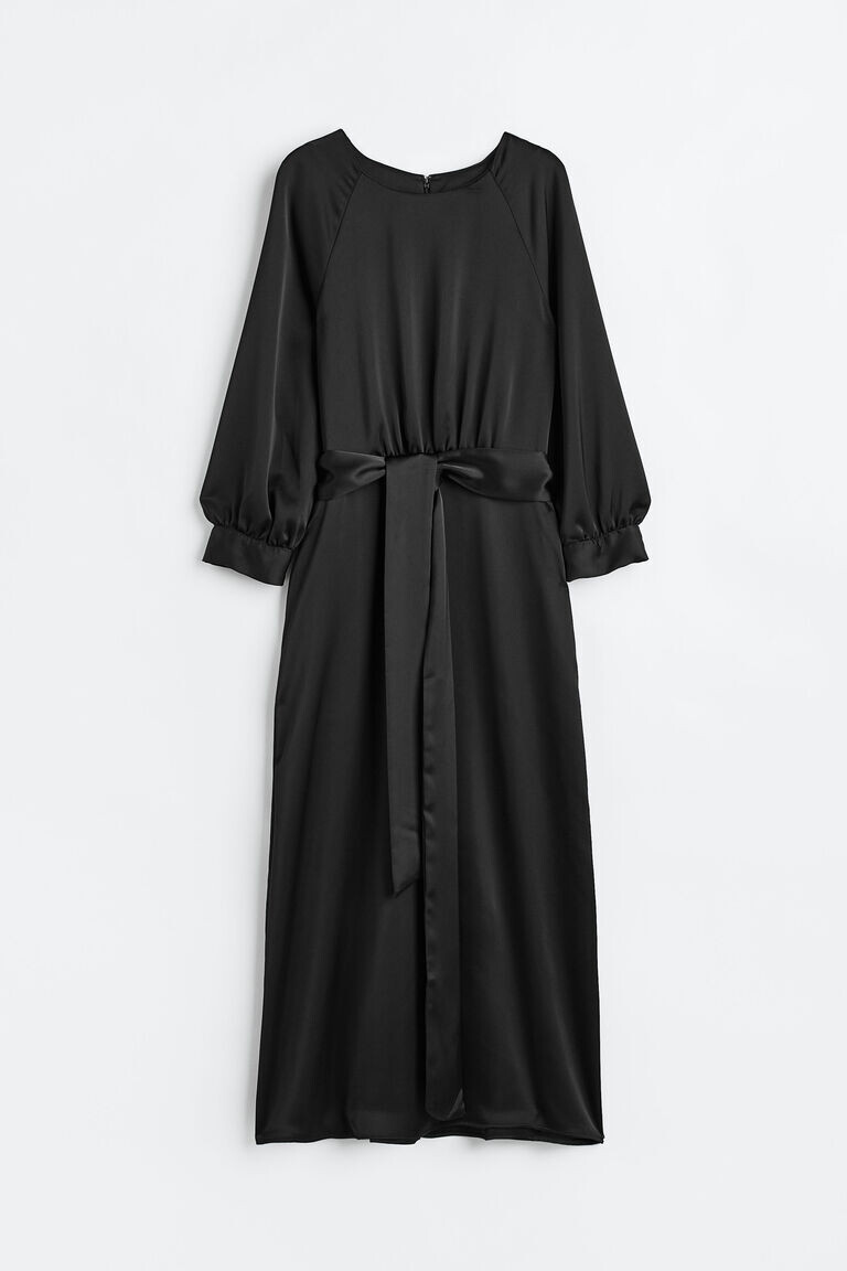 

Атласное платье с поясом H&M, черный