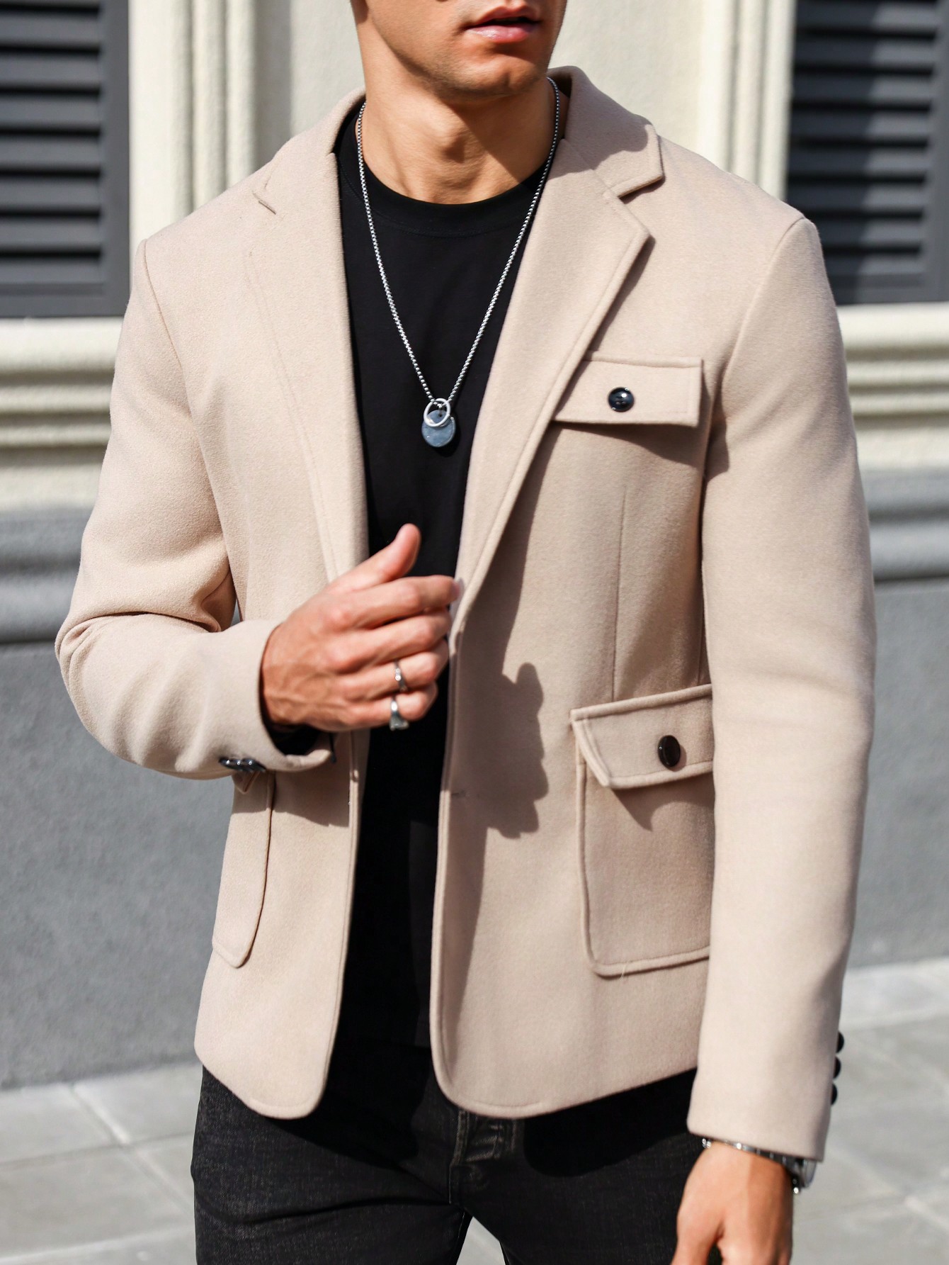Мужской пиджак с отложным воротником и длинными рукавами Manfinity Mode, хаки