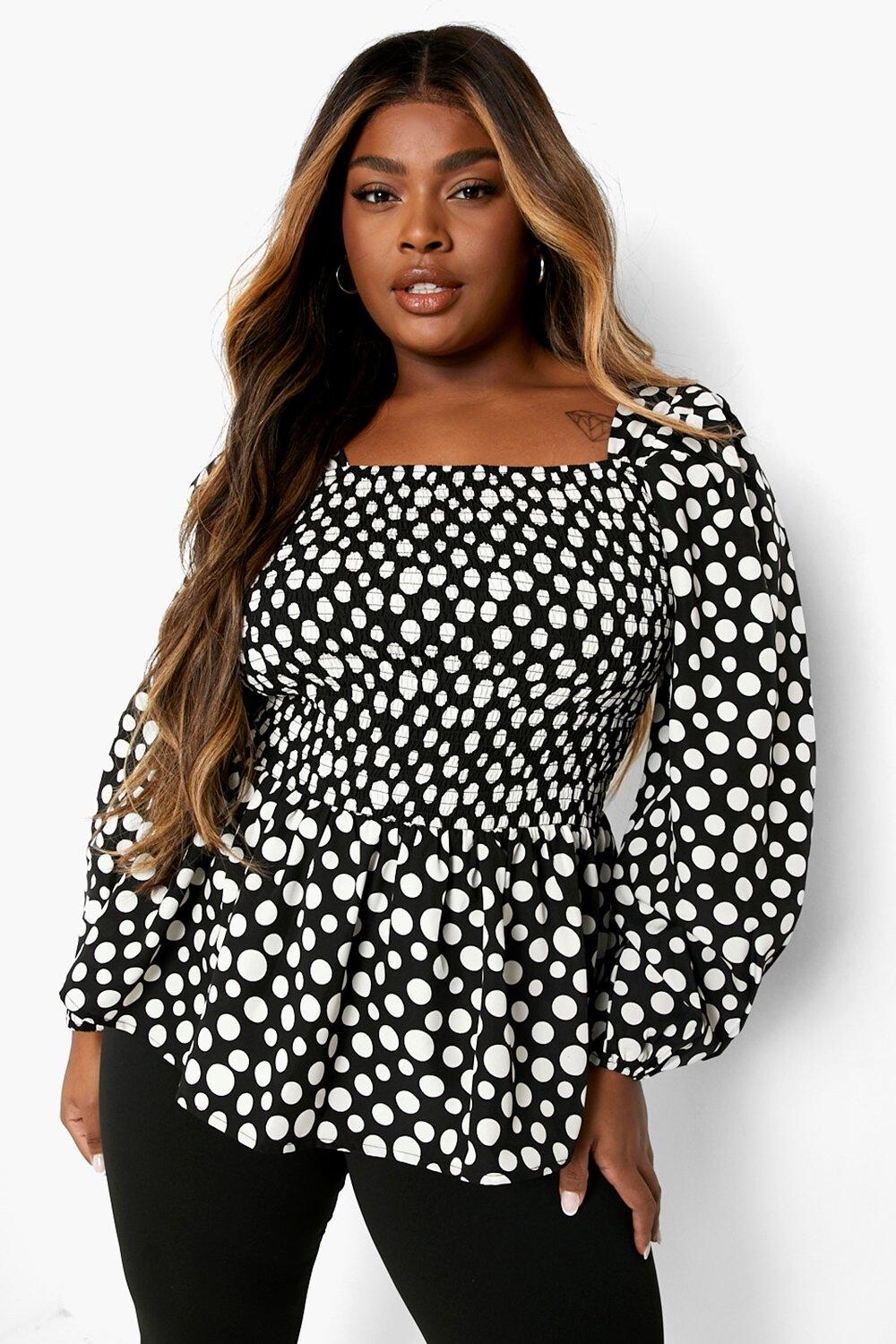 

Топ с баской plus в горошку Boohoo, черный