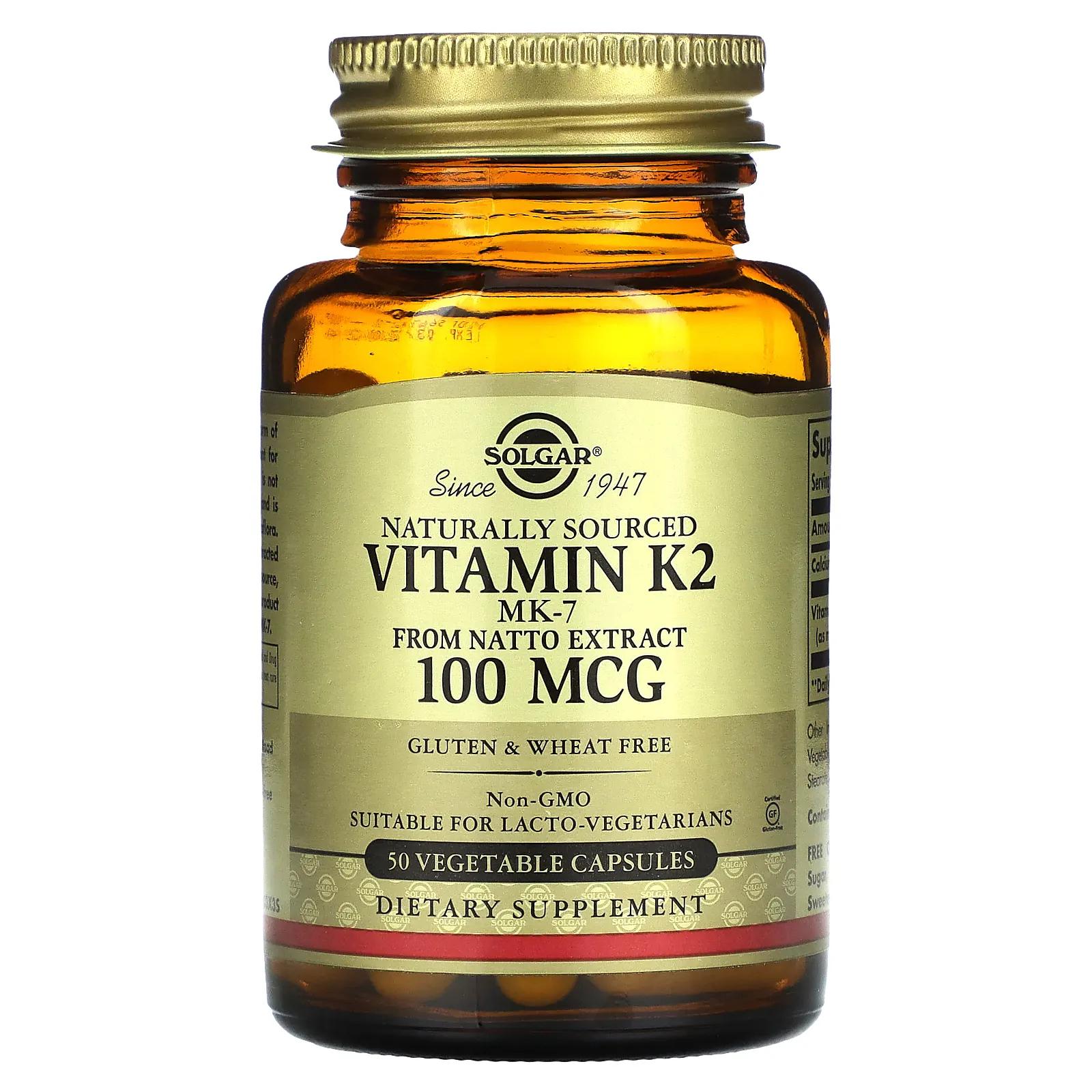 Solgar Naturally Sourced Vitamin K2 100 mcg 50 Vegetable Capsules