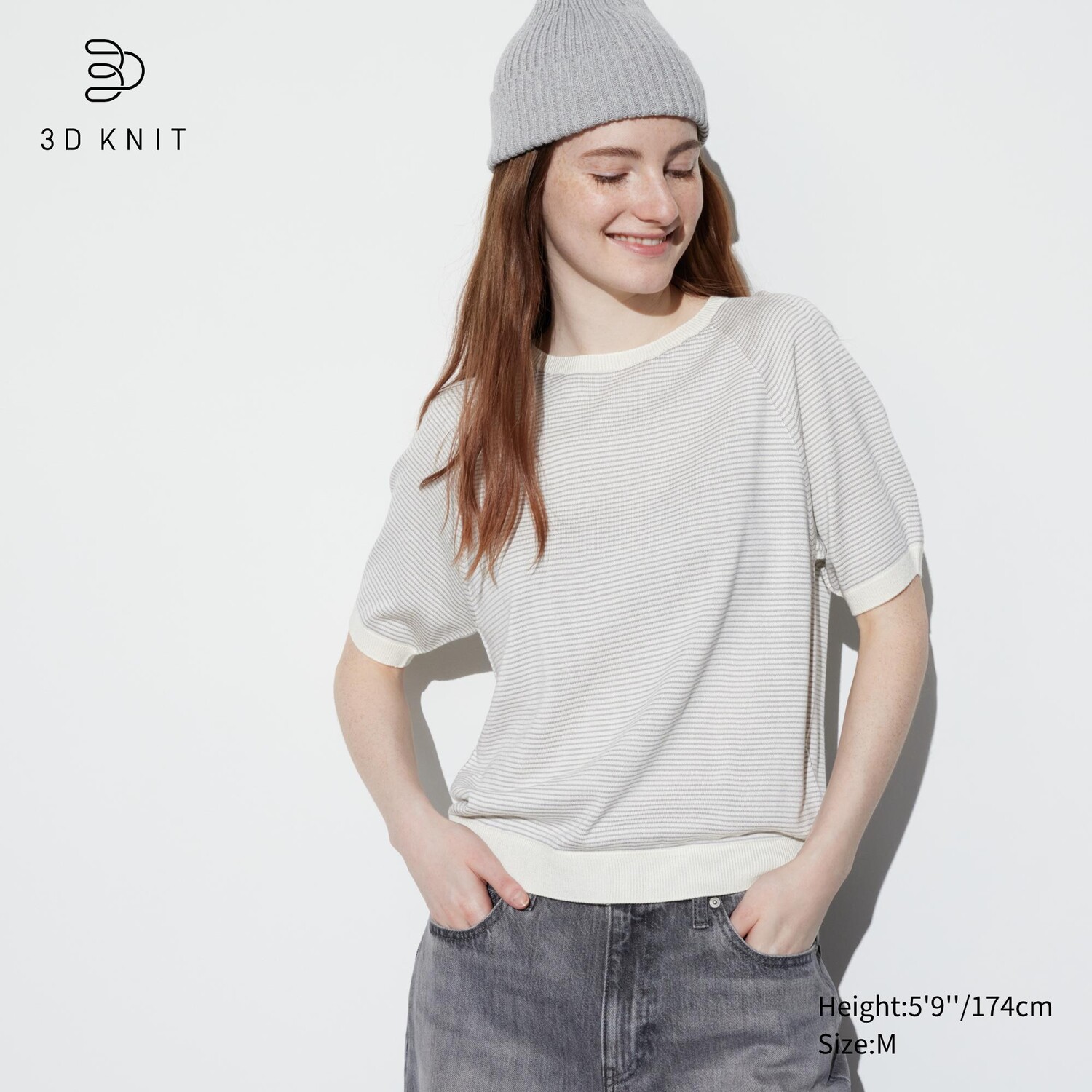 

Свитер Uniqlo женский с круглым вырезом в полоску, молочный
