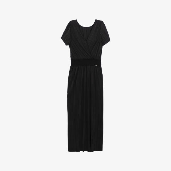 Плиссированное платье миди из переработанного полиэстера Ikks, черный