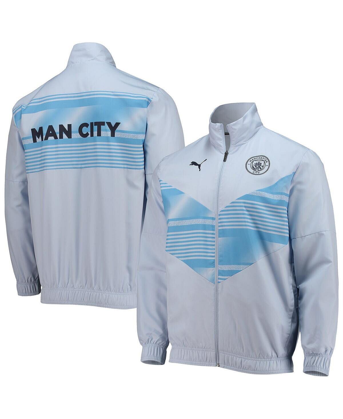 

Мужская предматчевая куртка во всю молнию небесно-голубого цвета Manchester City 2022/23 Puma, Синий