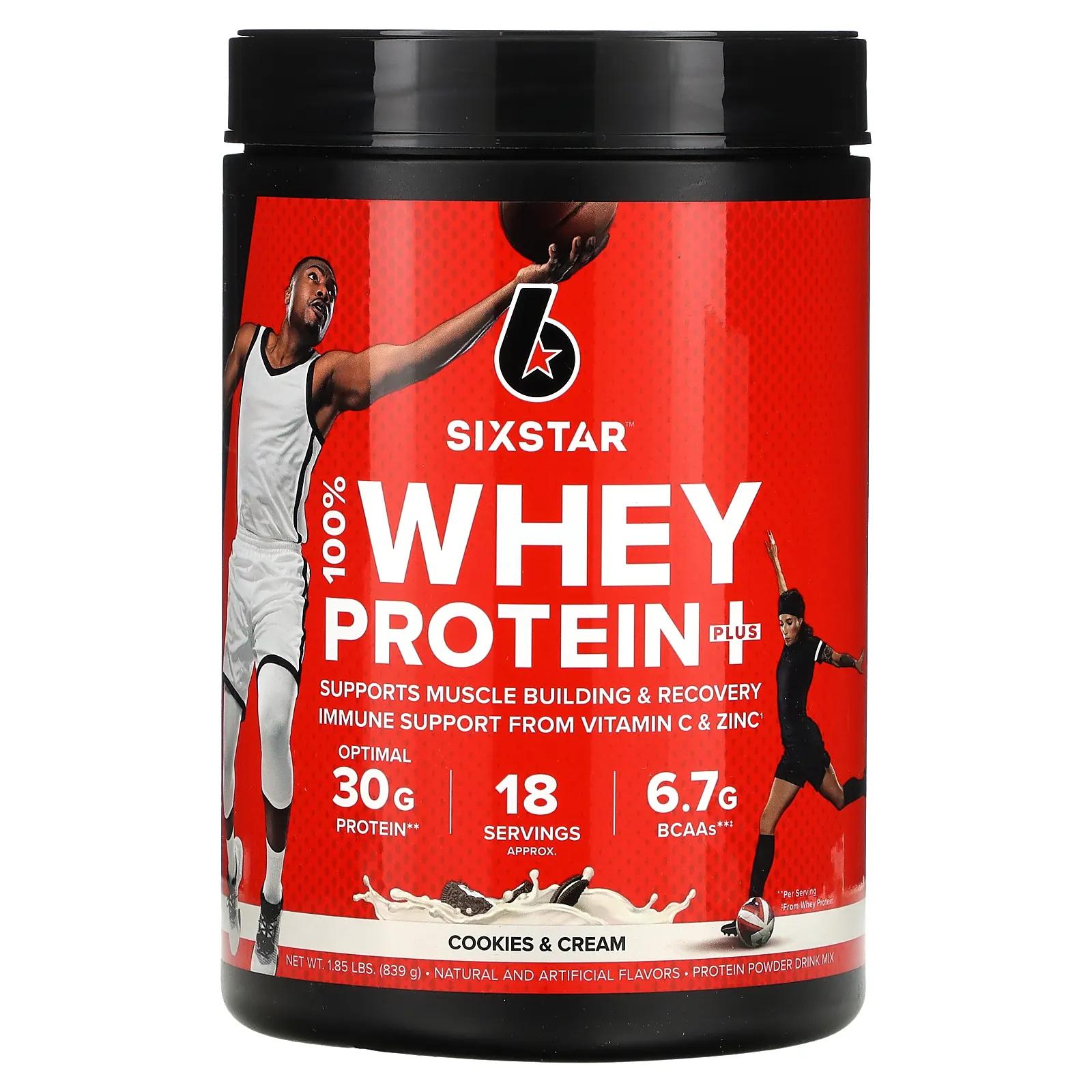 SIXSTAR 100% Whey Protein Plus сывороточный протеин со вкусом печенья с кремом 839 г (1,85 фунта) sixstar 100% whey protein plus клубничный смузи 816 г 1 8 фунта