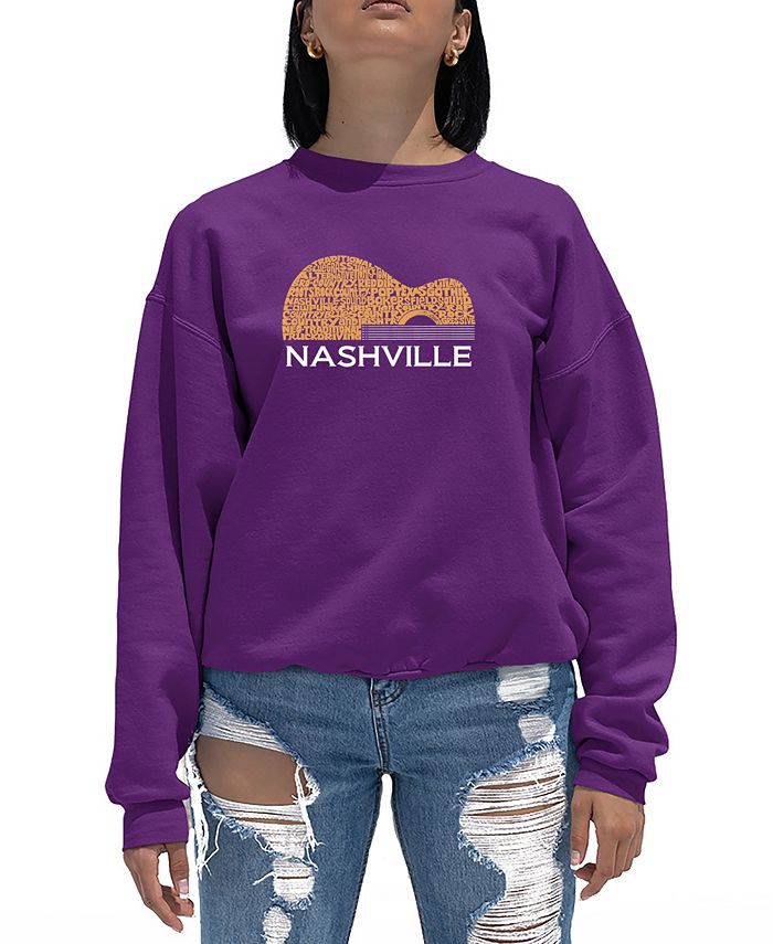 Женский свитшот с круглым вырезом Nashville Guitar Word Art LA Pop Art, фиолетовый роза кантри трендсеттер интерплант