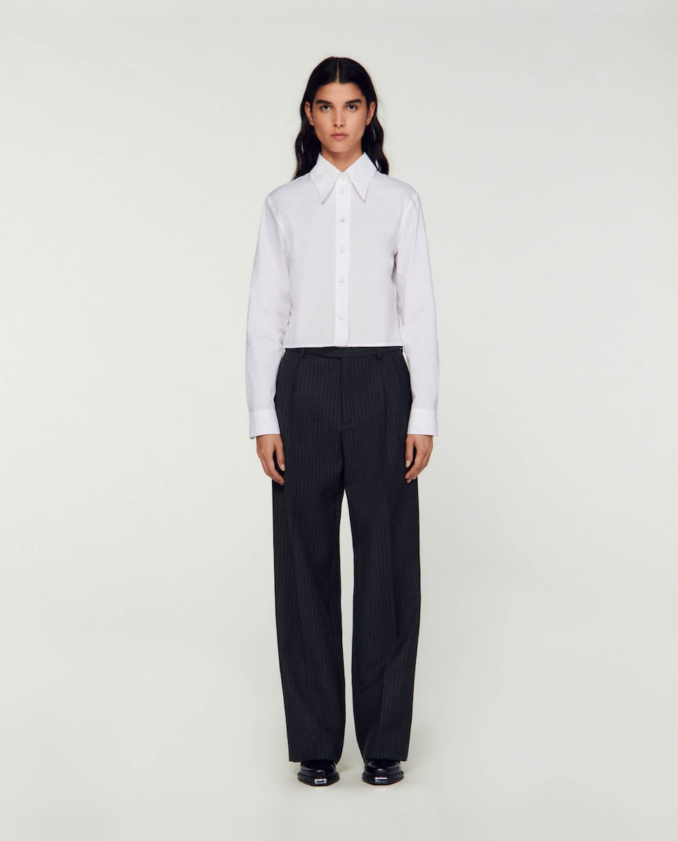 Женские прямые шерстяные брюки в тонкую полоску Sandro, темно-серый брюки стильные шерстяные 40 42 размер