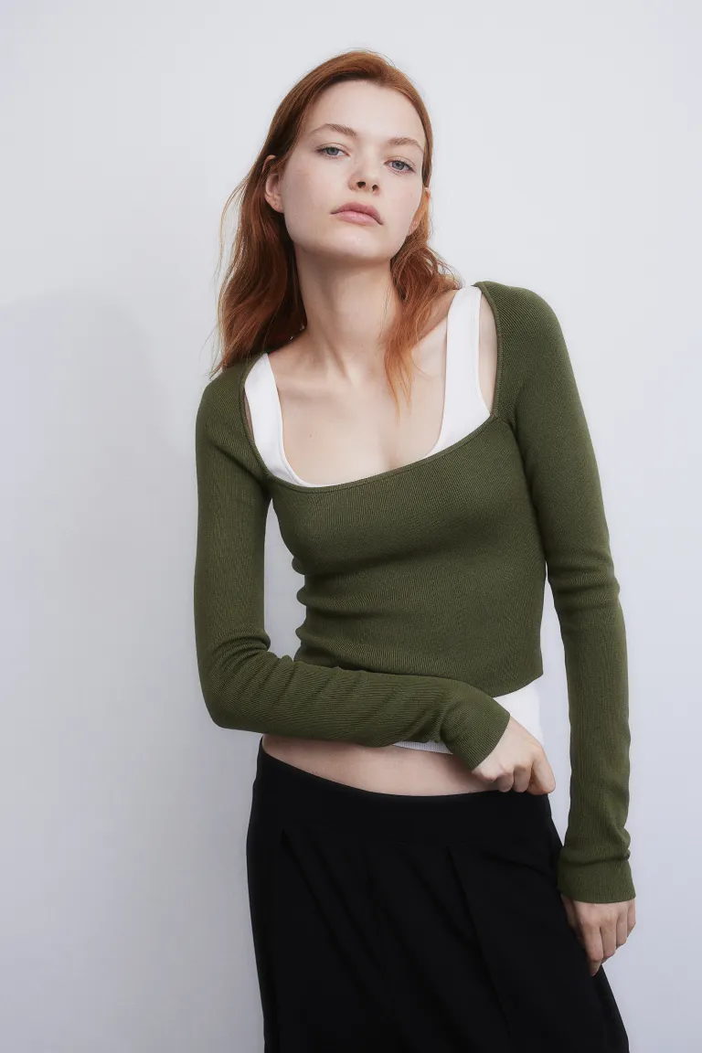 Короткая блузка с квадратным вырезом H&M, зеленый короткая блузка h