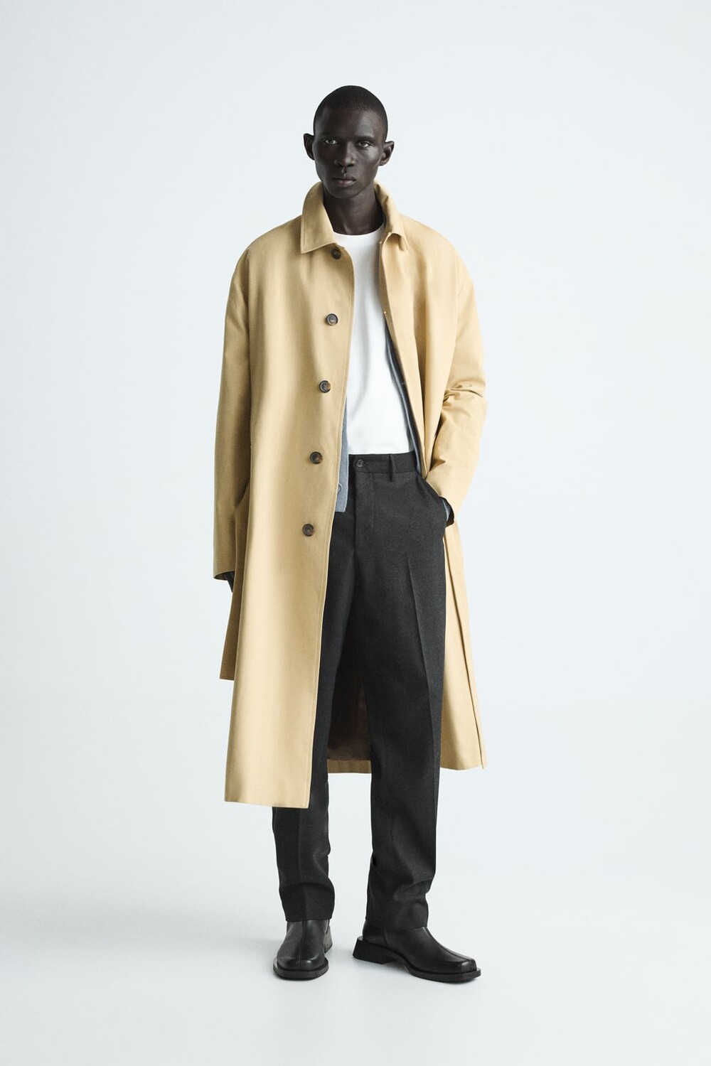 

Кожаные ботинки на квадратном каблуке ZARA, черный