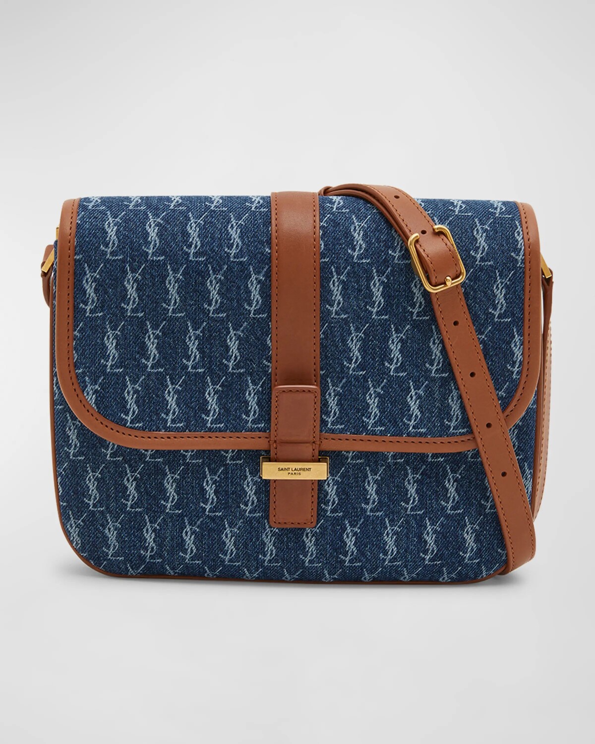 

Сумка через плечо Le Monogram Satchel YSL из денима и кожи растительного цвета Saint Laurent, цвет Navy Blue