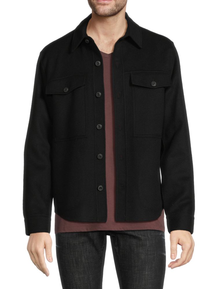 Куртка-рубашка из переработанной шерсти Vince, черный
