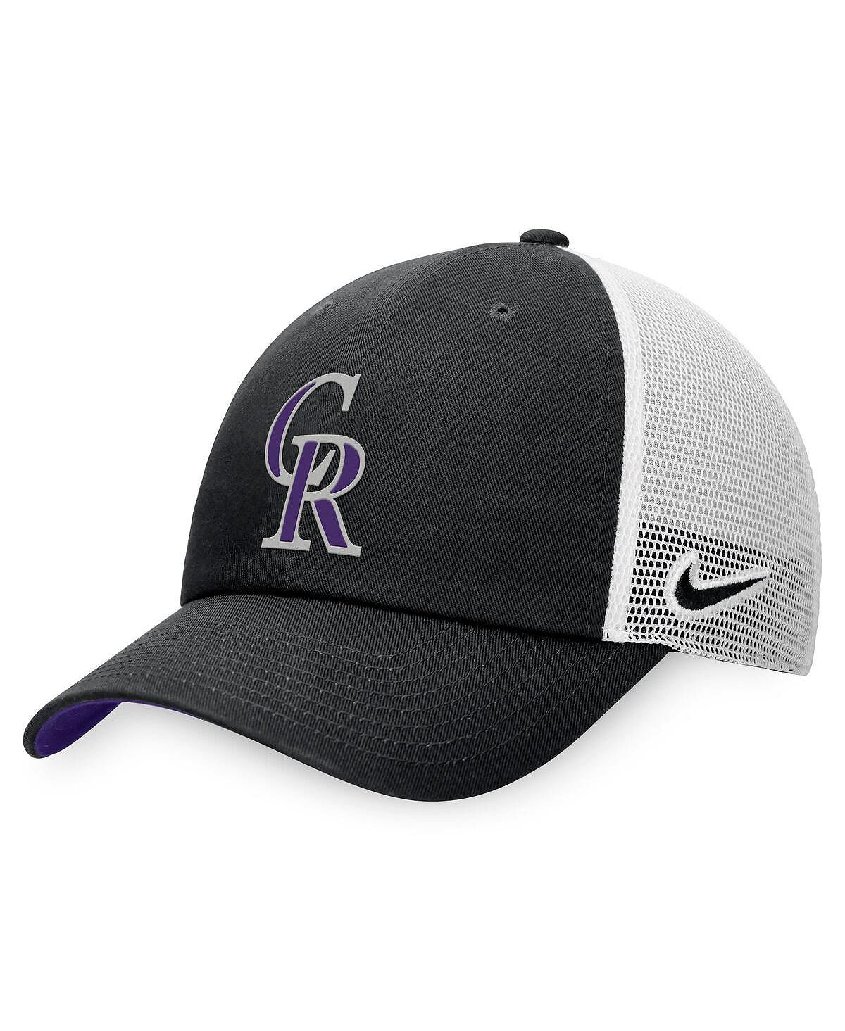 

Мужская регулируемая кепка дальнобойщика черного и белого цвета Colorado Rockies Heritage86 Nike