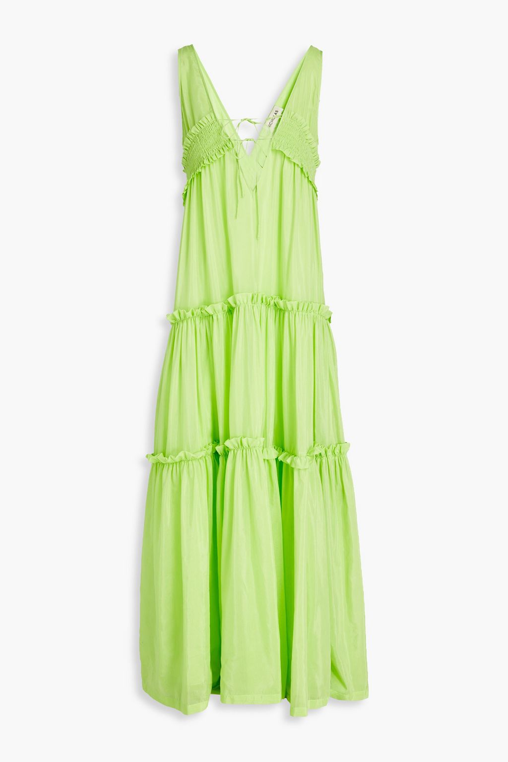 Платье макси из вуали Myla с присборками из хлопка и шелка NICHOLAS, зеленый