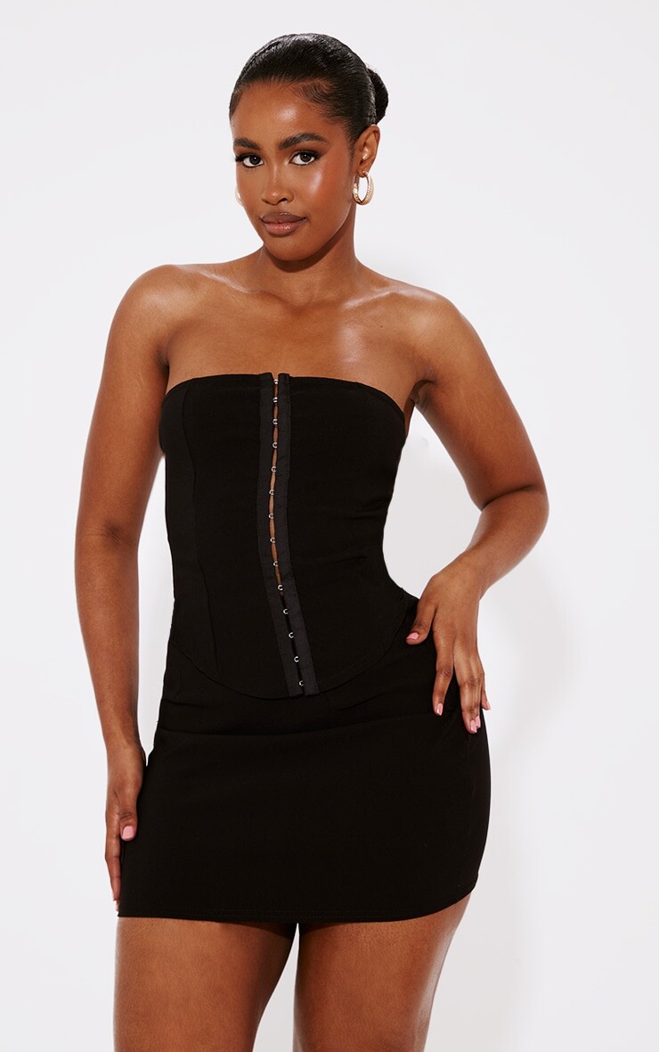 

PrettyLittleThing Черный эластичный тканый корсет на крючках и проушинах Shape