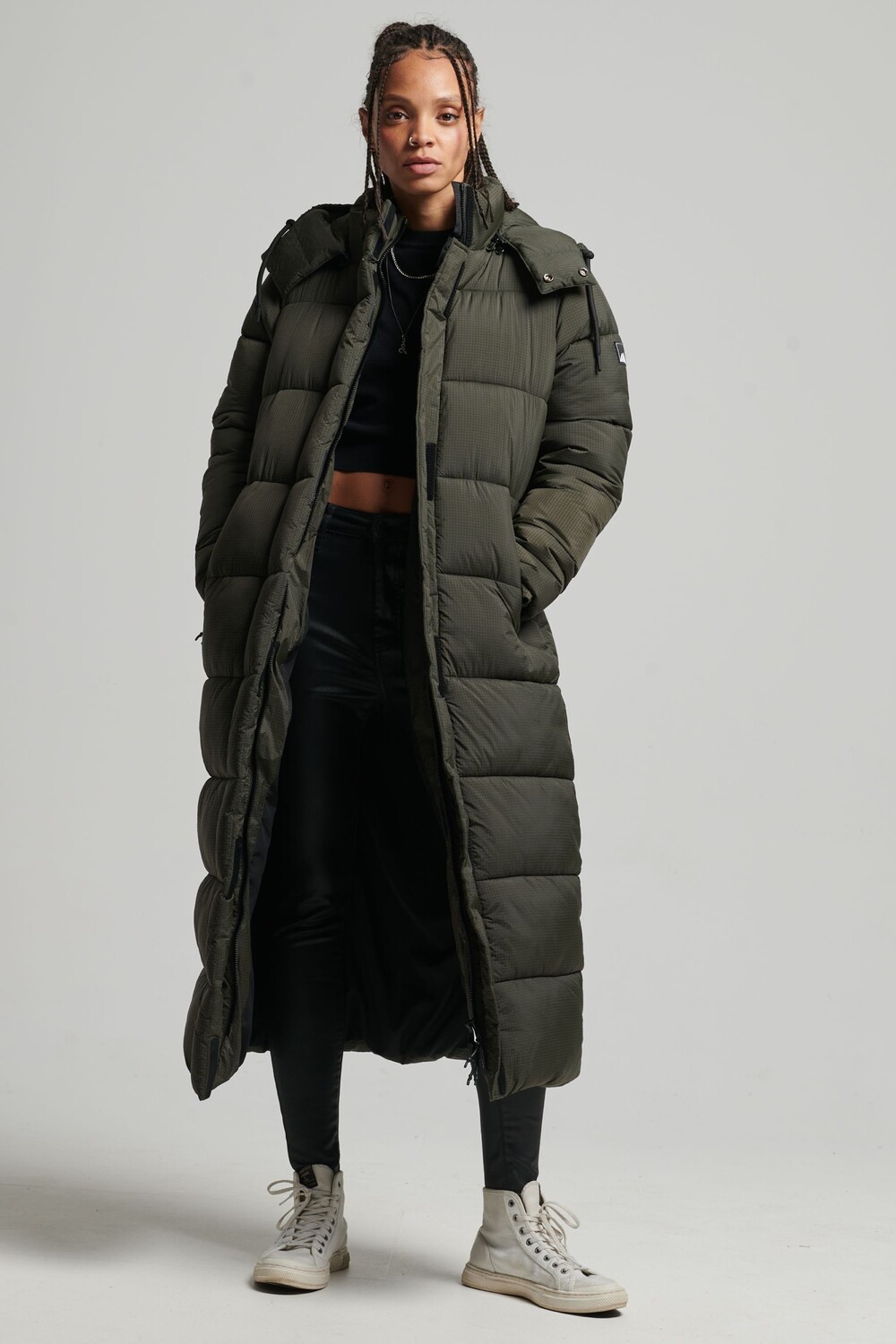 

Пуховик длинного кроя Superdry, зеленый